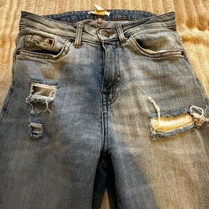 Distressed Boyfriend Blue Jeans for Women